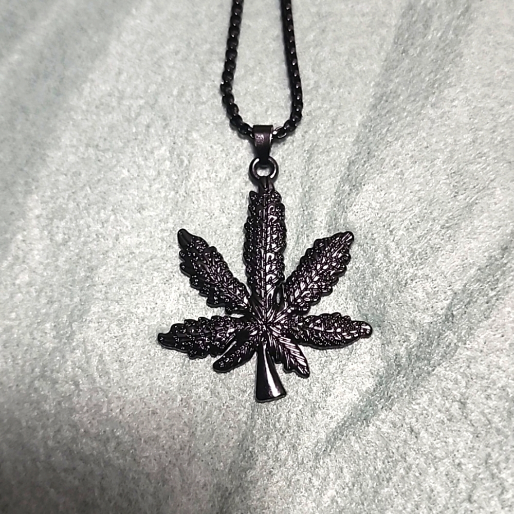 Black Stainless steel leaf necklace